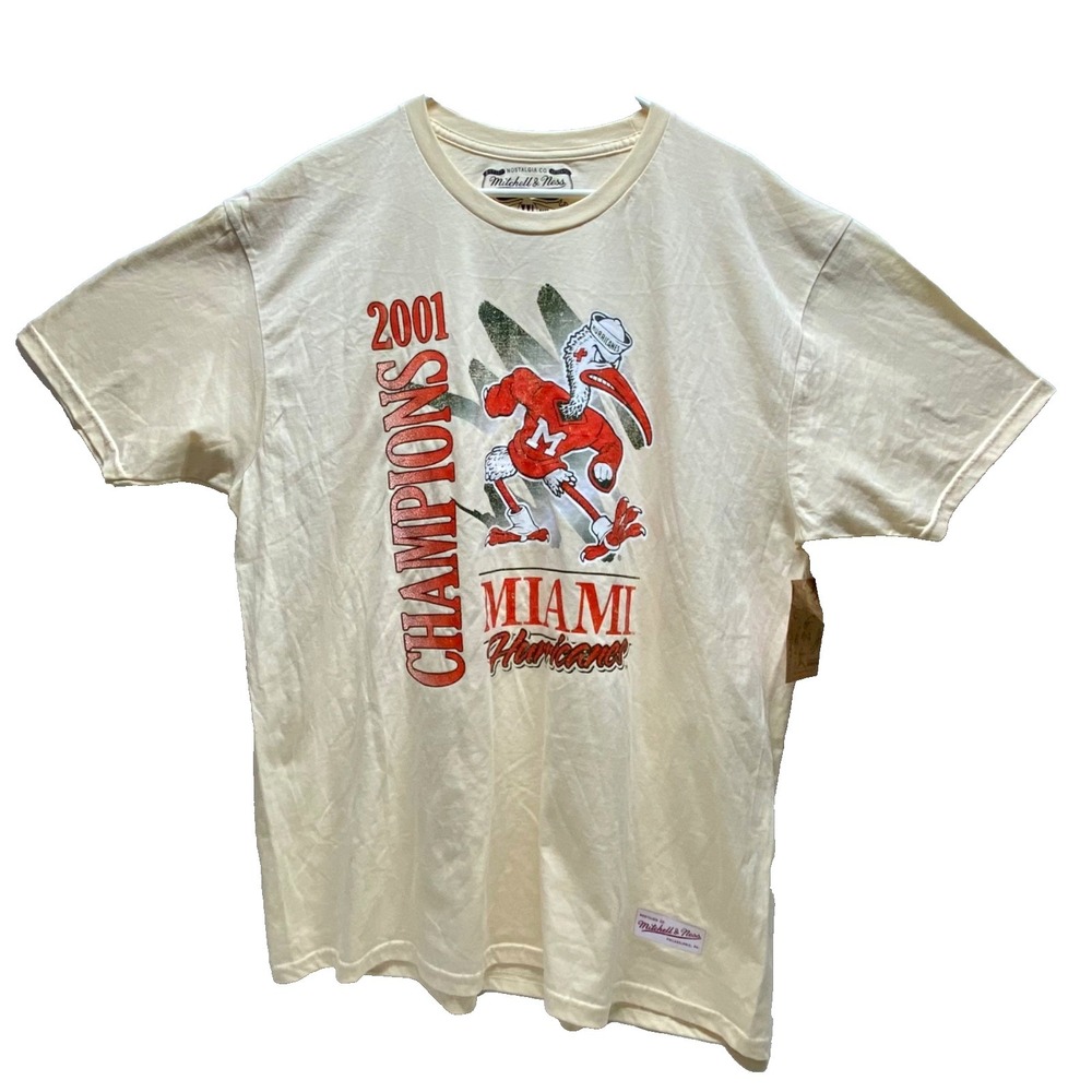 Miami Hurricanes NCAA 2001 Champions Shirt XXL Cream College Mitchell & Ness NWT